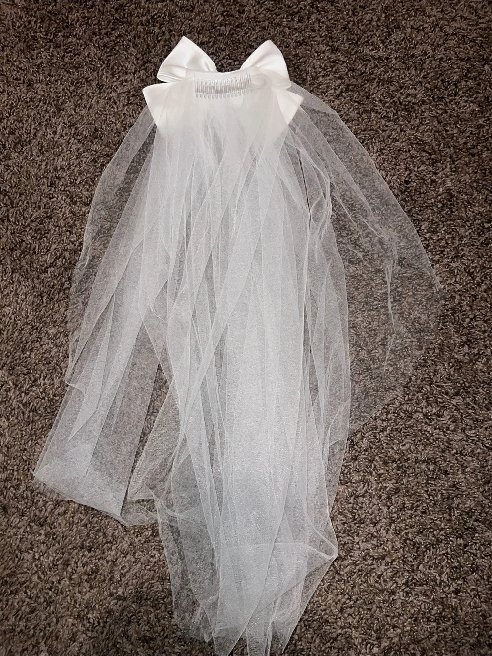 White Bridal Veil Hair Bow with Rhinestone 'BRIDE' Accent
